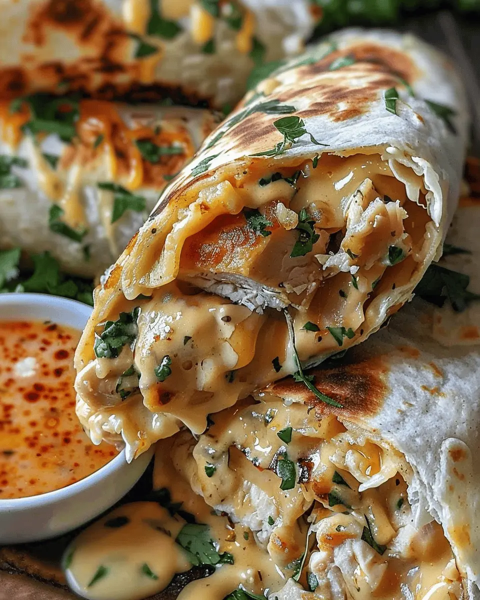 Ooey-Gooey Cheesy Garlic Chicken Wraps