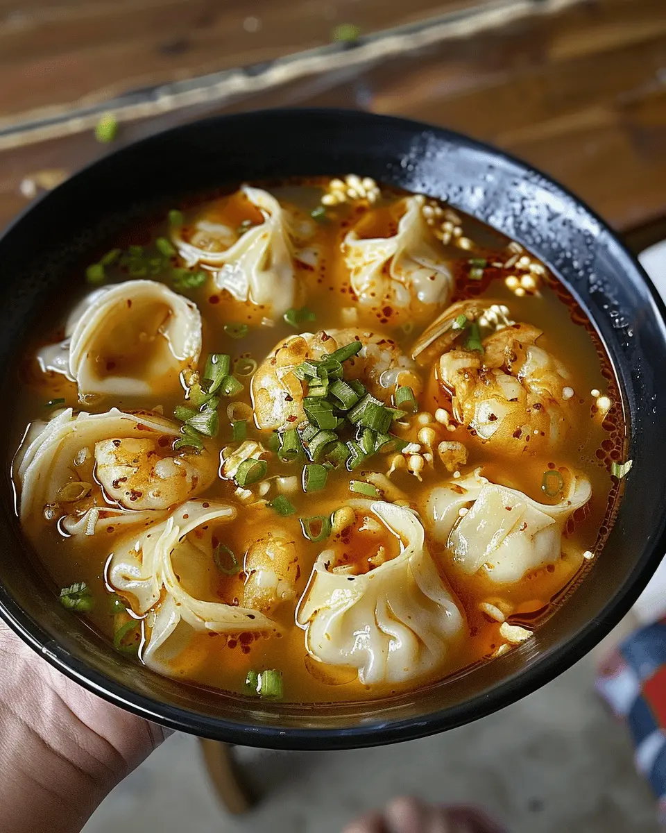 Spicy shrimp dumpling soup