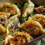 Oven-Baked Dumplings with Peanut Sauce