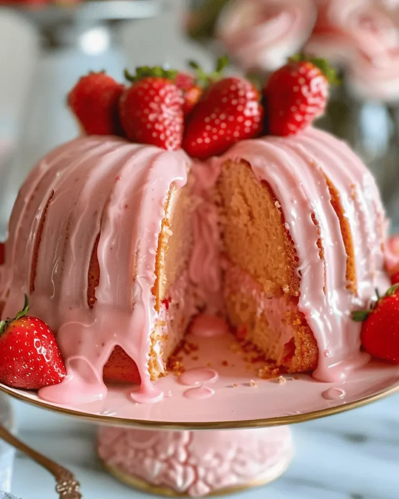 Strawberry Bundt Cake with Pink Glaze