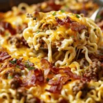 Bacon Cheeseburger Ramen Noodle Bake