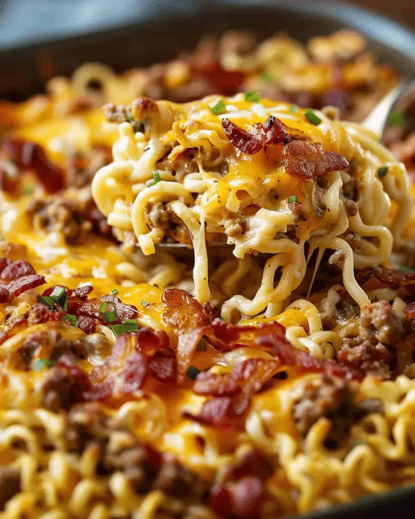 Bacon Cheeseburger Ramen Noodle Bake