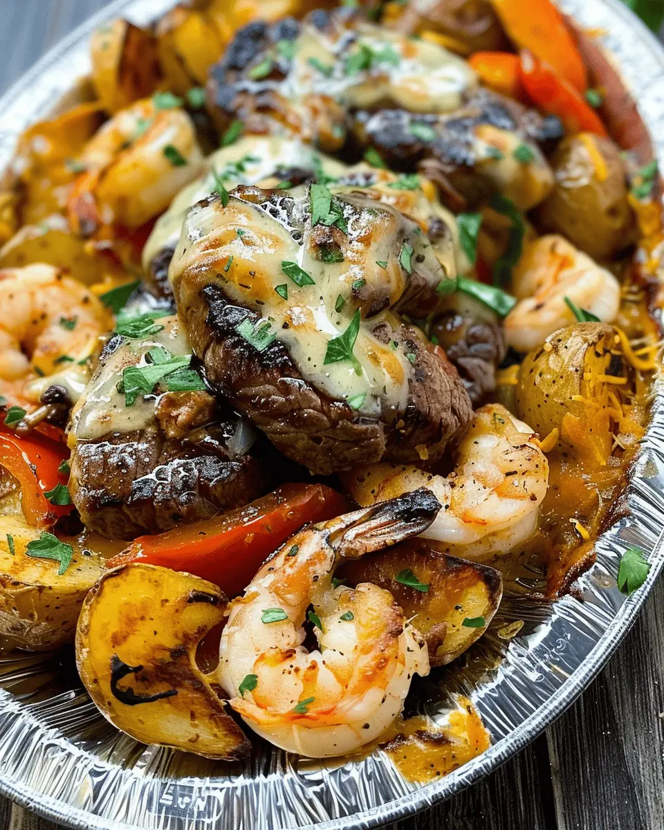 Cheesy steak & shrimp potatoes