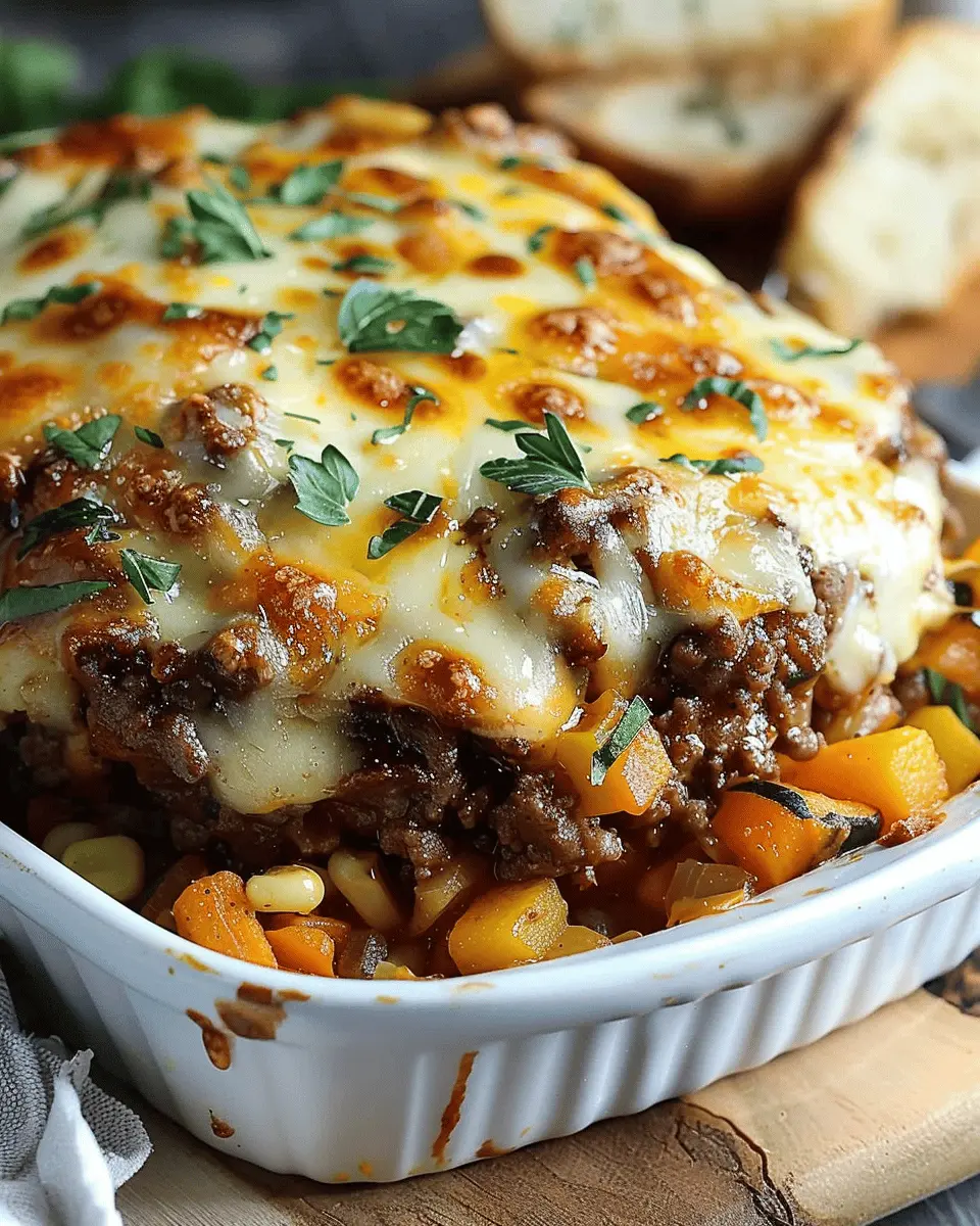 Amish Hamburger with Fall Veggies Bake
