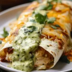 Baked Chicken Burritos with Cheesy Green Chili Sauce