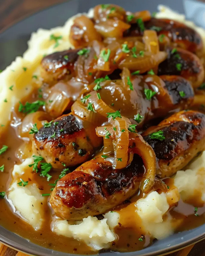 Bangers and Mash with Onion Gravy